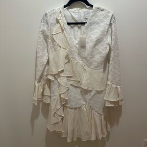 NWT C/MEO Collective Ivory Ruffle Long Sleeve Mini Dress